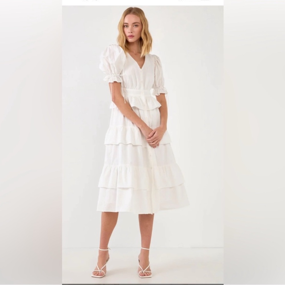 English Factory White Puff Sleeve Midi Dress